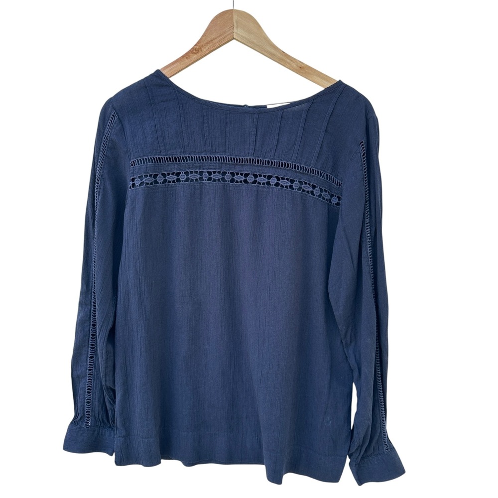 LOFTโ Navy Tunic Top Long Sleeve Blouse Crochet Trim Casual Small Office Boho